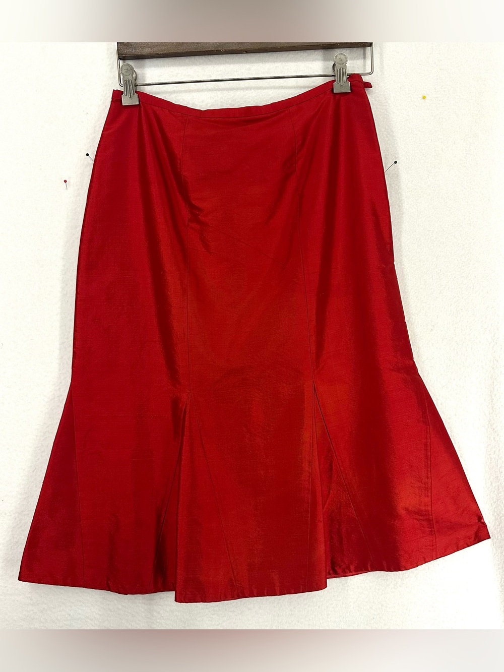 Spenser Jeremy Y2K Red 100% Silk Mermaid Midi Skirt Women’s Size 6